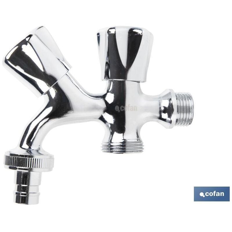 Cofan - Packung mit 2 Doppel-Wasserauslaufhähnen für Waschmaschine/Geschirrspüler, Modell Frettchen