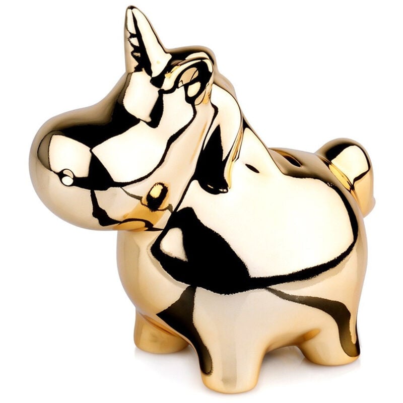 Einhorn-Sparschwein öffnet sich, um Geld für Münzen zu sammeln