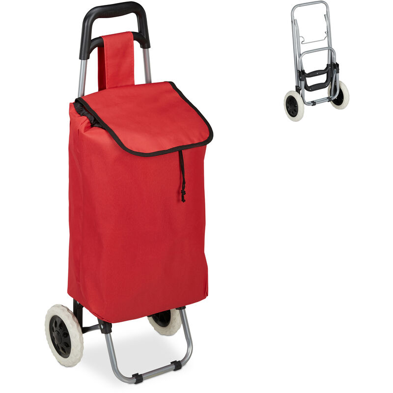 Relaxdays - Einkaufstrolley, klappbar, 25 l Einkaufstasche mit Rollen, bis 10 kg belastbar, hbt: 91 x 40 x 30 cm, rot