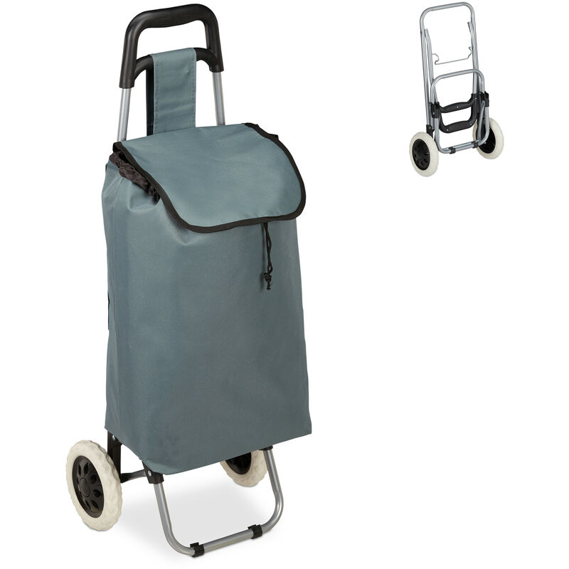 Relaxdays - Einkaufstrolley, klappbar, 25 l Einkaufstasche mit Rollen, bis 10 kg belastbar, hbt: 91 x 40 x 30 cm, grau