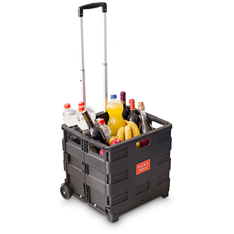 Relaxdays - Einkaufstrolley, Klappbar, Einkaufsroller bis 35 kg, Verstellbarer Griff, Mit Rollen, hbt: ca. 100 x 42 x 37 cm, schwarz