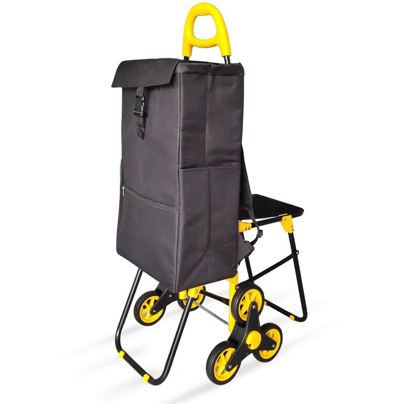 VOUNOT® Einkaufstrolley Klappbar mit 6 Räder, Kühlfach und Klappsitz, Treppensteiger, 40L