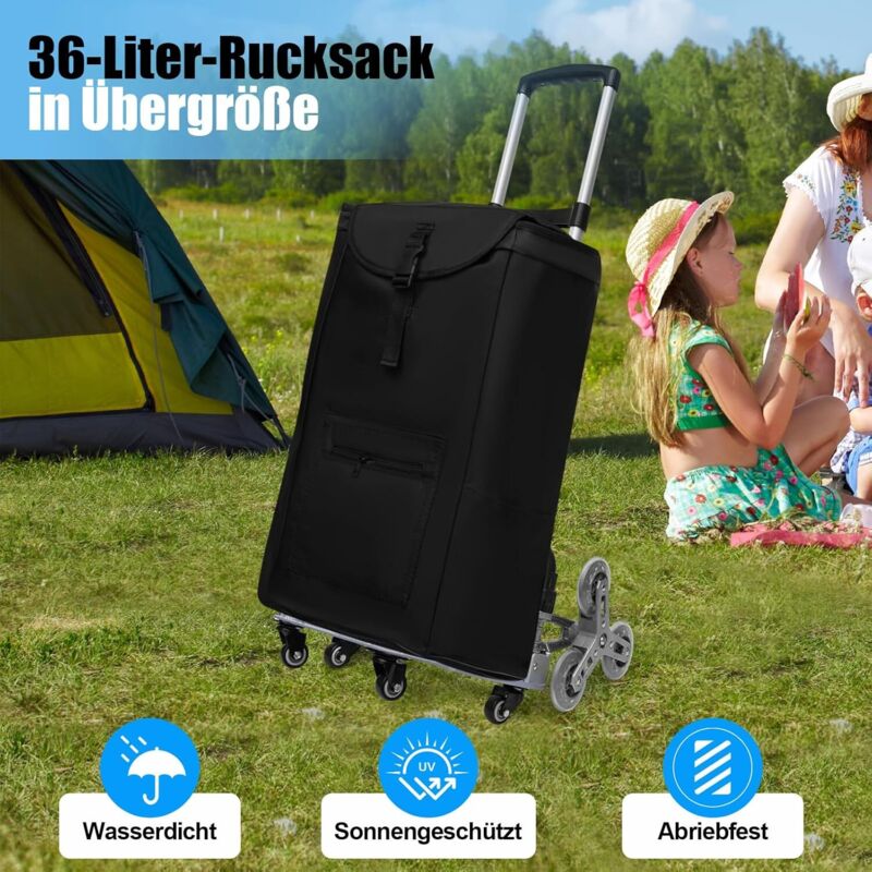 Einkaufstrolley Treppensteiger Sackkarre Bis 75KG, Treppensackkarre Klappbar Extra Langer Teleskopgriff 100cm mit wasserdichte Canvas Tasche