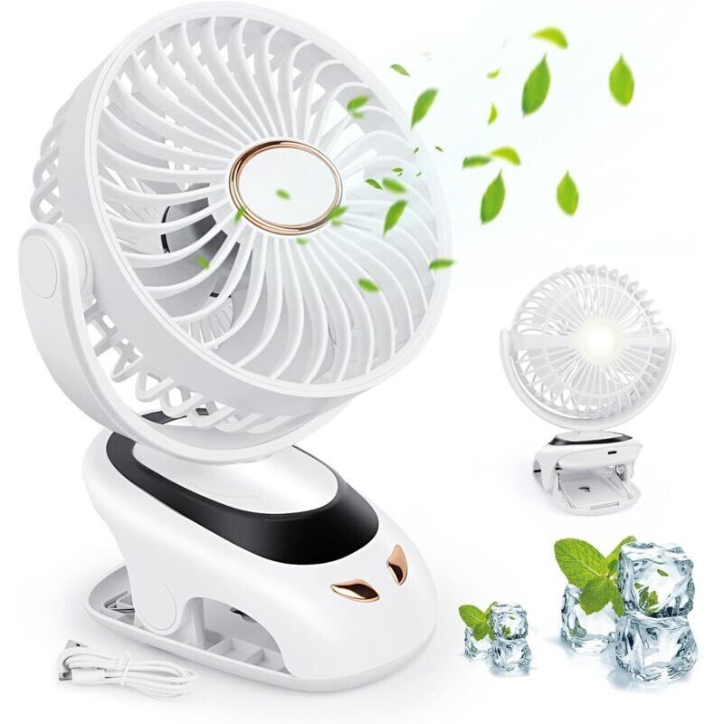 Einteiliger Tischventilator, tragbarer, leiser Ventilator, Mini-Clip-Ventilator, Tischventilator mit Nachtlicht und