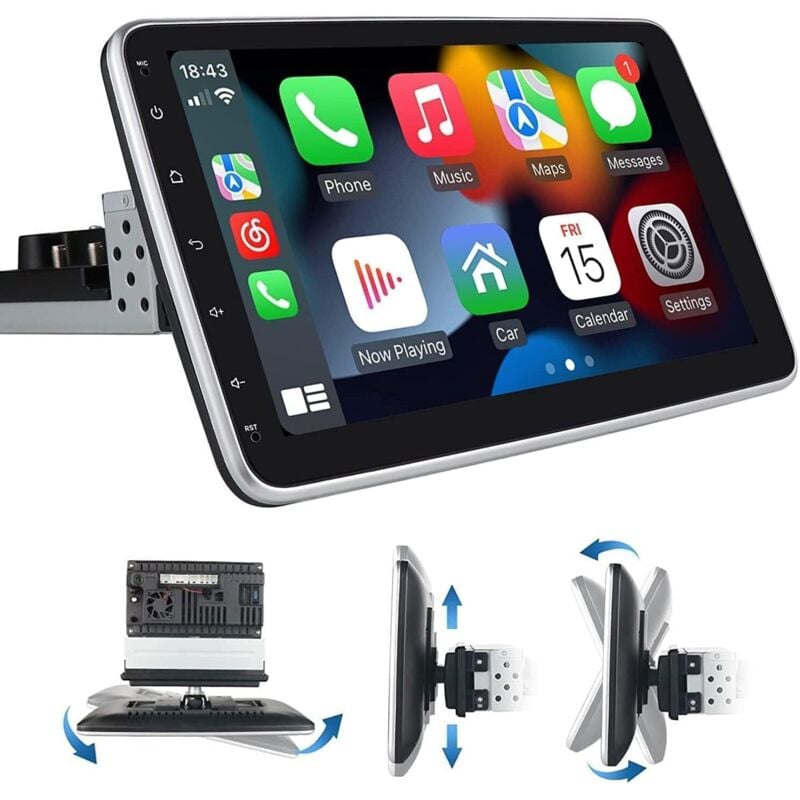Einzelnes 1-DIN-Autoradio mit kabellosem Apple CarPlay Android Auto, abnehmbarem, drehbarem und neigbarem HD-Touchscreen, GPS-Navi, Bluetooth,
