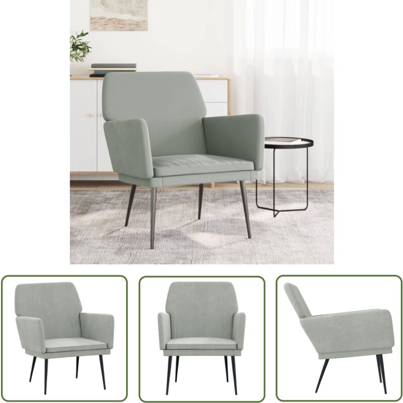 Maison Chic - The Living Store Sessel Hellgrau 62x79x79 cm Samt - Samtsessel - Wohnzimmersessel - Bequemer Sessel - Grau Sessel - Lounge Sessel