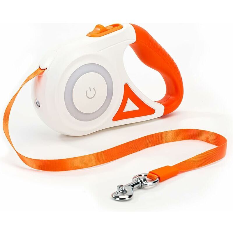 Einziehbare Hundeleine, einfache Ein-Knopf-Bremse und -Verriegelung, ausziehbare Hundeleine mit LED-Taschenlampe (M, 5 m Seillänge, Orange)