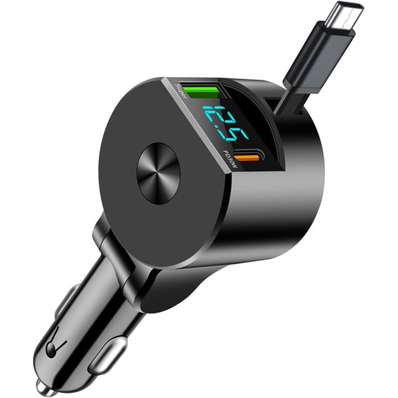 Einziehbarer Kfz-Ladeadapter, USB-C-Kfz-Innenraumzubehör, 75-W-Zigarettenanzünder-Ladegerät, Reisezubehör, USB-Kfz-Ladeadapter für iPhone 16, 15, 14,