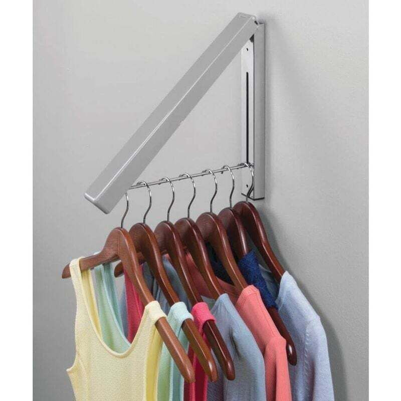 Einziehbarer Wäschebügel – Chemisch reinigungsfähiger, zusammenklappbarer Kleiderbügel aus Metall – Kleiderbügel zur Wandmontage – Silber, 32,5 x 30