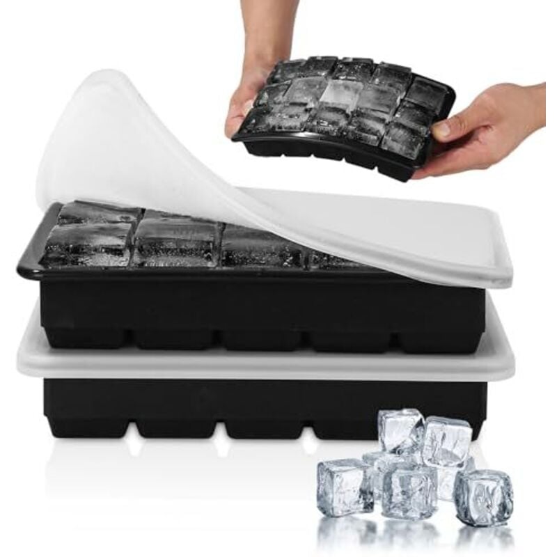 Eiswürfelform, 2er Set Eiswürfelformen mit Babydeckel, Silikon Eiswürfelschalen, 15-Fach Eiswürfelform zum Kühlen von Getränken, Babynahrung,
