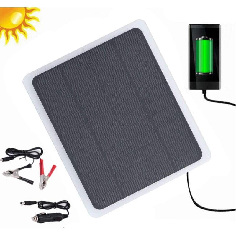 Ej.life - 20 w 12 v Solar-Autobatterie-Ladegerät, für Solarpanel-Ladegerät mit Krokodilklemmen-Adapter für Auto, Boot, Automobil, Motorrad, Wohnmobil