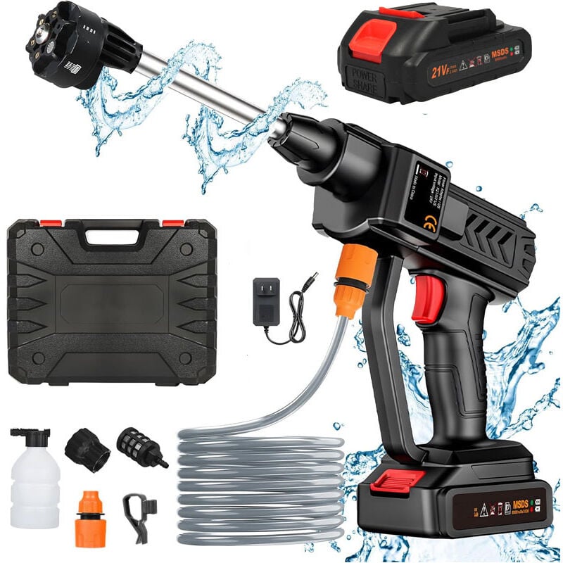 Ej.Life 21 V tragbarer Hochdruckreiniger: 507 PSI 35 Bar Akku-Hochdruckreiniger mit Akku und Ladegerät, geeignet für die Reinigung von Balkonen,
