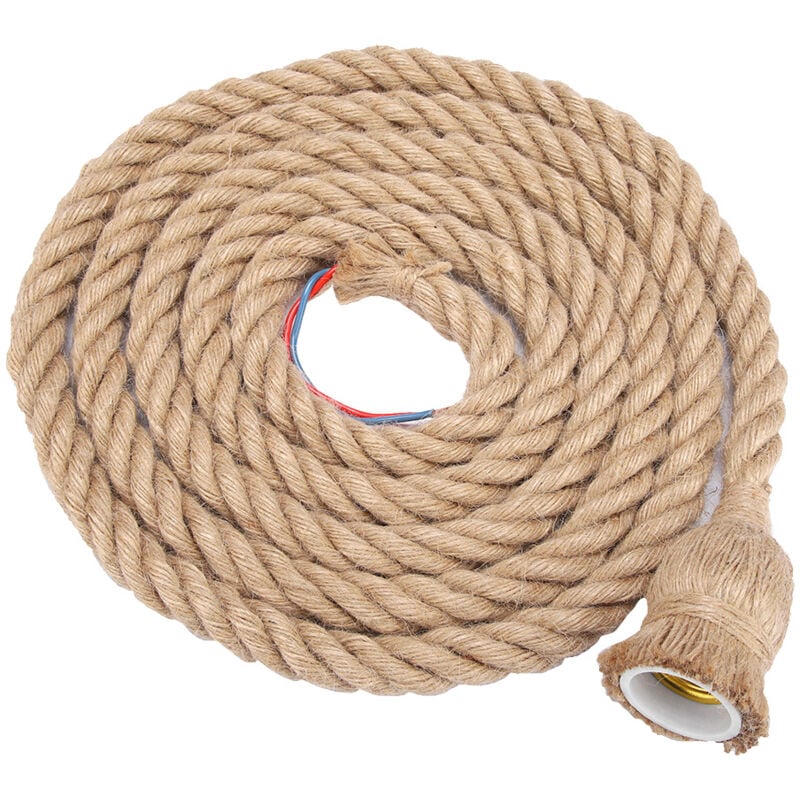 Ej.life - 300 cm Vintage Dicke Hanfseil Industrie Deckenleuchte Anhänger E27 Basislampe Kabel für Wohnzimmer, Wohnzimmer, Restaurant, Bar, Flur,