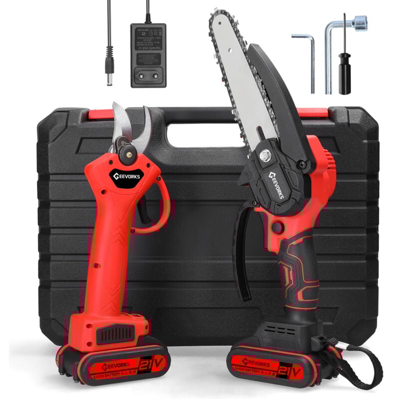 6-Zoll-Mini-Akku-Kettensäge, bürstenlose kabellose elektrische Kettensäge mit 2 2,0-Ah-Batterien, Kette, 5 m/s Kettengeschwindigkeit für