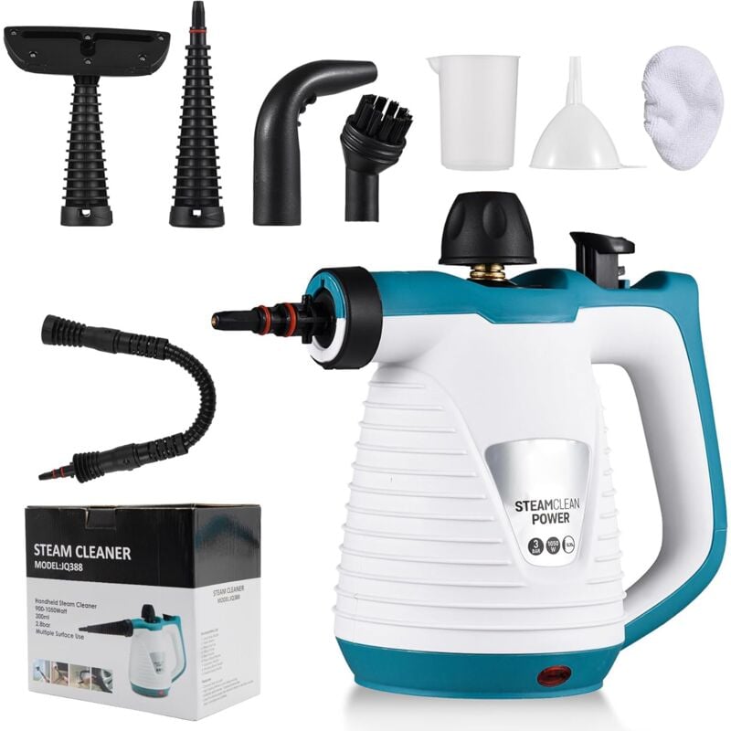 Ej.life - Dampfreiniger, Multifunktions-Dampfreiniger mit 9 Zubehörteilen, 3,0 Bar Dampfdruck von 350 ml, für Böden, Möbel, Auto, Badezimmer,