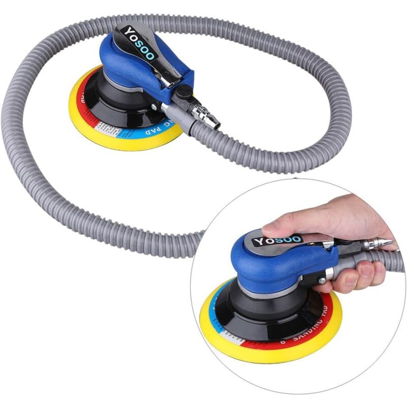 Ej.life - Druckluft schleifgerät mit Staubbeutel, 150mm Polierer mit Eingebauter Regler zur Geschwindigkeitsregelung, Exzenter Poliermaschine zum