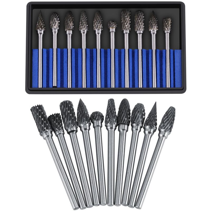 Ej.life - Hartmetall-Grate-Satz, 10pcs Wolfram-Hartmetall-Stahl-Drehfeilen Grat-Satz für Die Grinder Drill, Metallschnitzen, Polieren, Gravieren,