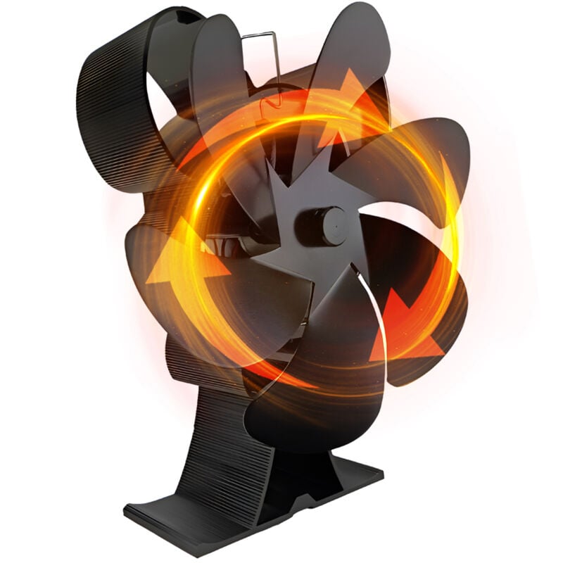 Ej.life - Holzofenventilator – Kaminventilator mit 6 Flügeln – selbstbetriebener Ventilator – wärmebetriebener Ventilator für