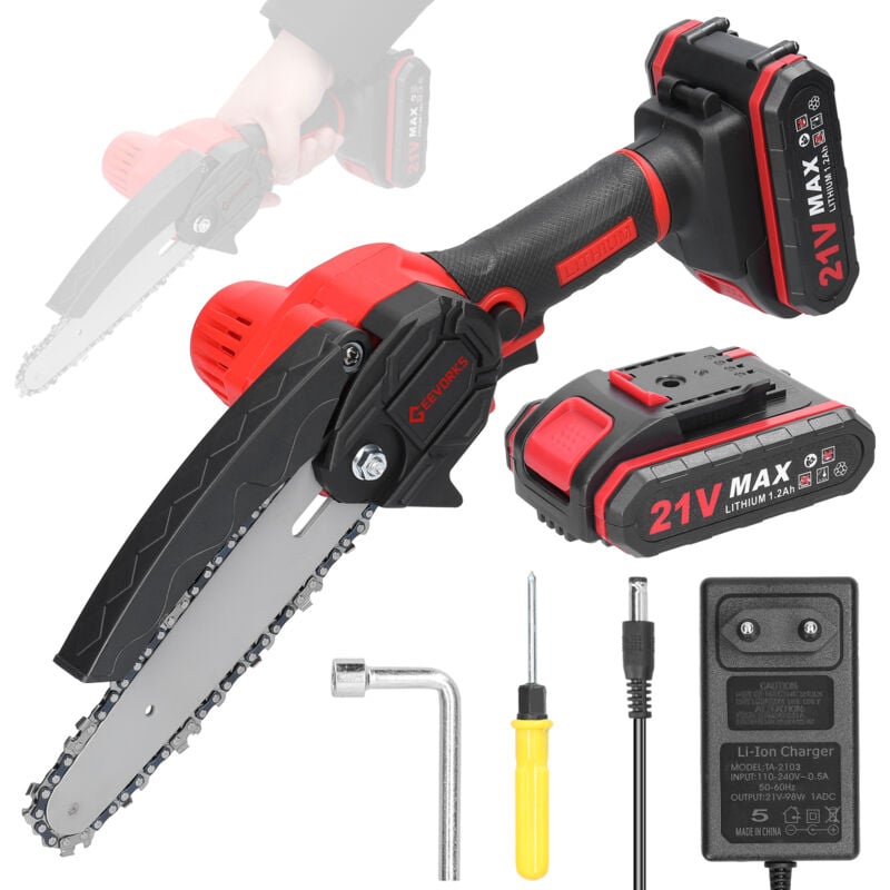 Mini-Akku-Kettensäge, 6 Zoll bürstenlose kabellose elektrische Kettensäge mit 2 1200-mAh-Akkus, Akku-Hochentaster - Ej.life