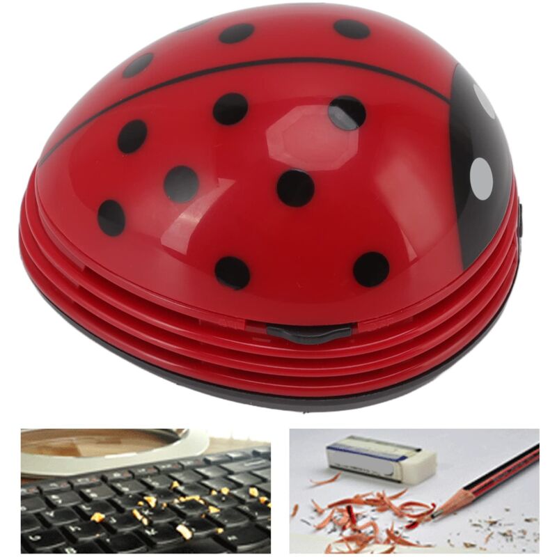 Ej.life - Mini-Desktop-Staubsauger, Cartoon-Marienkäfer-Kehrmaschine, Tragbarer Käfer-Staubsauger, Papierhandkrümel für Marienkäfer, Rot