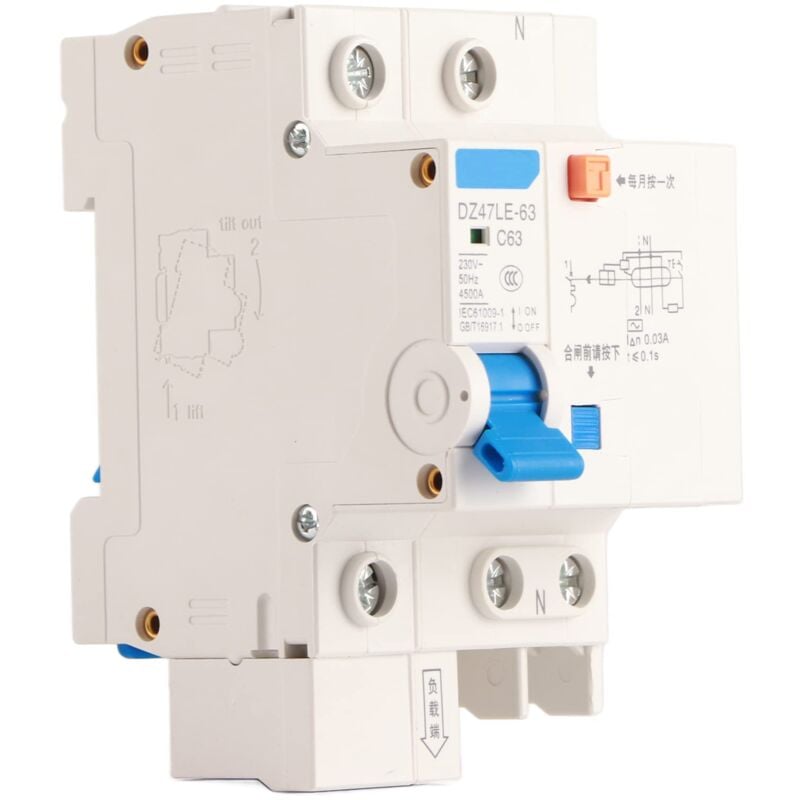 Mini-Leistungsschalter, 1P n 230V 63A 30mA Trennschalter Isolator Überlastschutz rccb Fehlerstromschutzschalter DZ47LE 63 für Heimtextilien - Ej.life