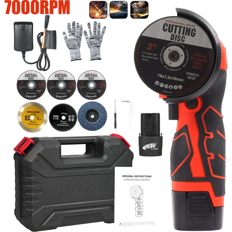 Ej.Life Mini-Akku-Schleifgerät, 16,8 V Mini-Akku-Winkelschleifer, Akku-Winkelschleifer mit Ladegerät und 2 x 2000 mAh Akku, 7000 U/min, 6
