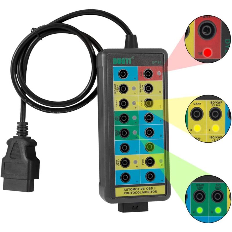 Ej.life - OBD2-Breakout-Box-Diagnosetool, 16-poliger OBDII-Protokolldetektor, Kommunikationserkennung/Diagnose/Programmierung/Codierung, Breakout-Box