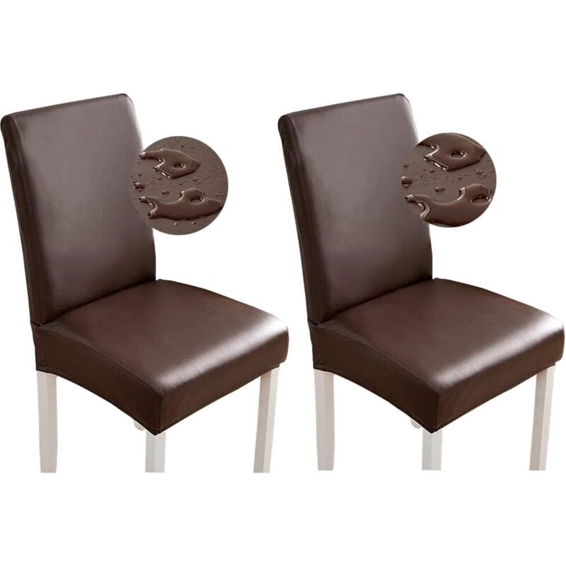 Elastische Stuhlhussen, wasserdichte Stuhlhussen aus PU-Leder, universelle Stuhlhussen, geeignet für Restaurants, Küchen und Hotels (2-teiliges Set,