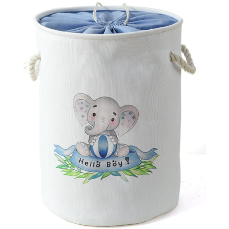 Elefanten-Wäschekorb für Kinderzimmer, großer Stoff-Aufbewahrungskorb mit Kordelzug für Waschküche, Kinderspielzeug, Babykleidung (blauer Elefant)