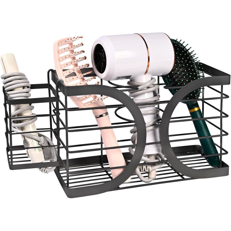 Elegante, schwarze Wandhalterung für Haartrockner – Stilvoller Badezimmer-Organizer für Haartrockner, Glätteisen, Haarbürsten und Accessoires