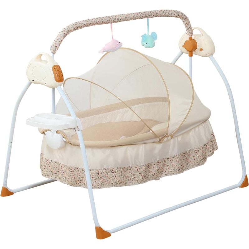 Gojoy - Elektrische Babybett, 3-Speed Kinderbett Babyschaukel mit Spielzeugen Elektrische Baby Wiege Mit Matratze Moskitonetz Wiege für 0-18Monate
