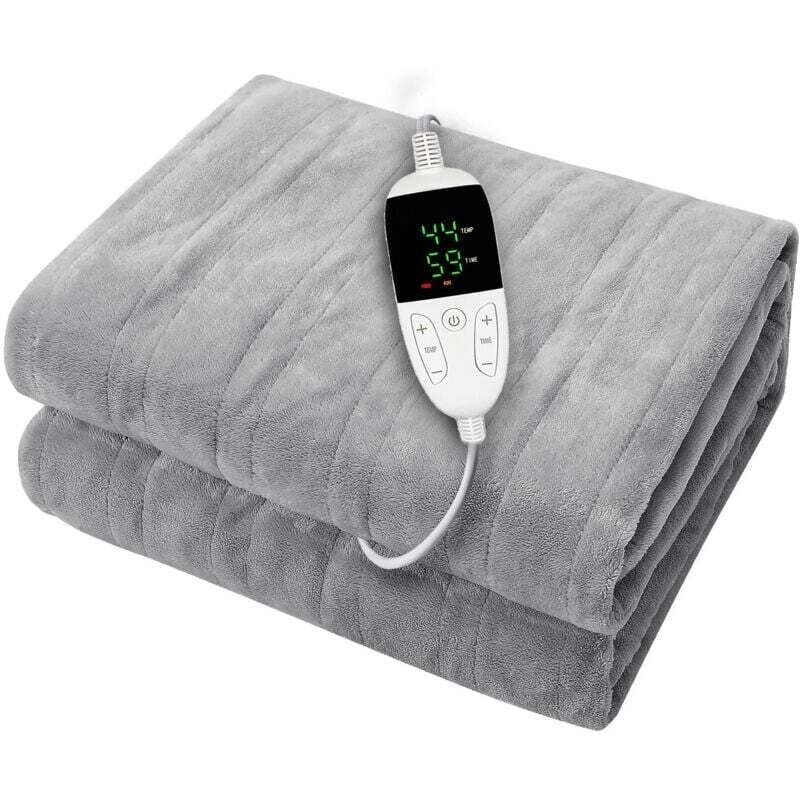 Elektrische Heizdecke 150 x 180 °C, Fernbedienung, doppelseitige Flanell-Heizdecke für Sofa und Freizeit, maschinenwaschbar, Grau