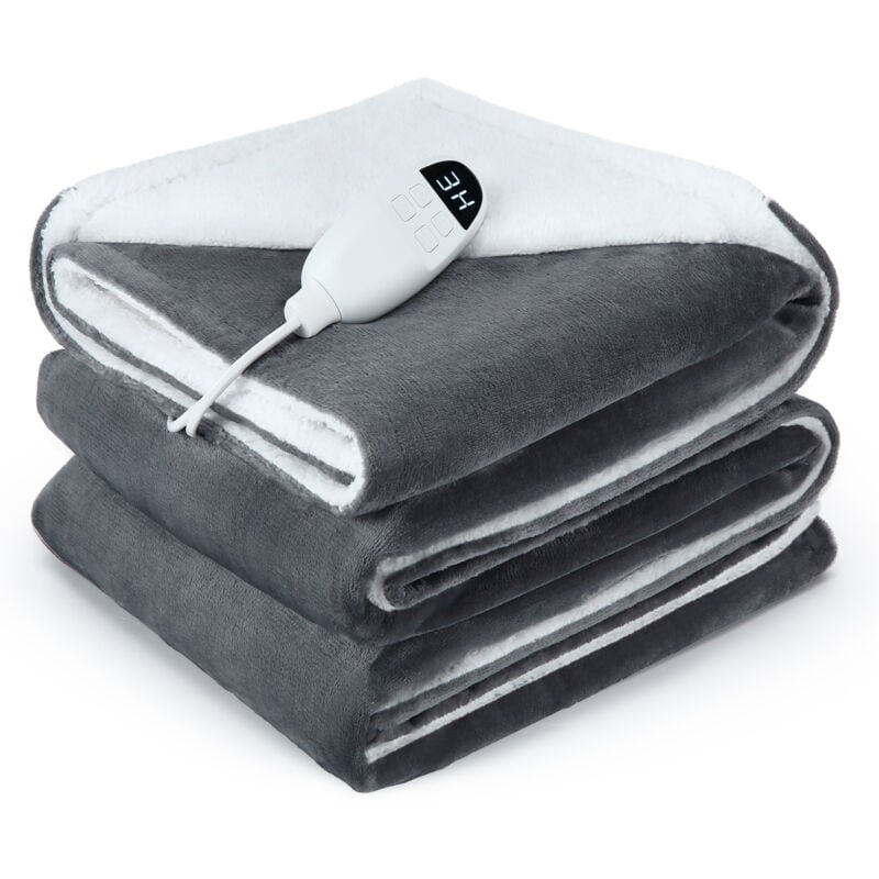 Lunsy - Elektrische Heizdecke, 180 x 200 cm, 6 Temperaturen, 10-Stunden-Timer, LED-Anzeige, maschinenwaschbar, Grau