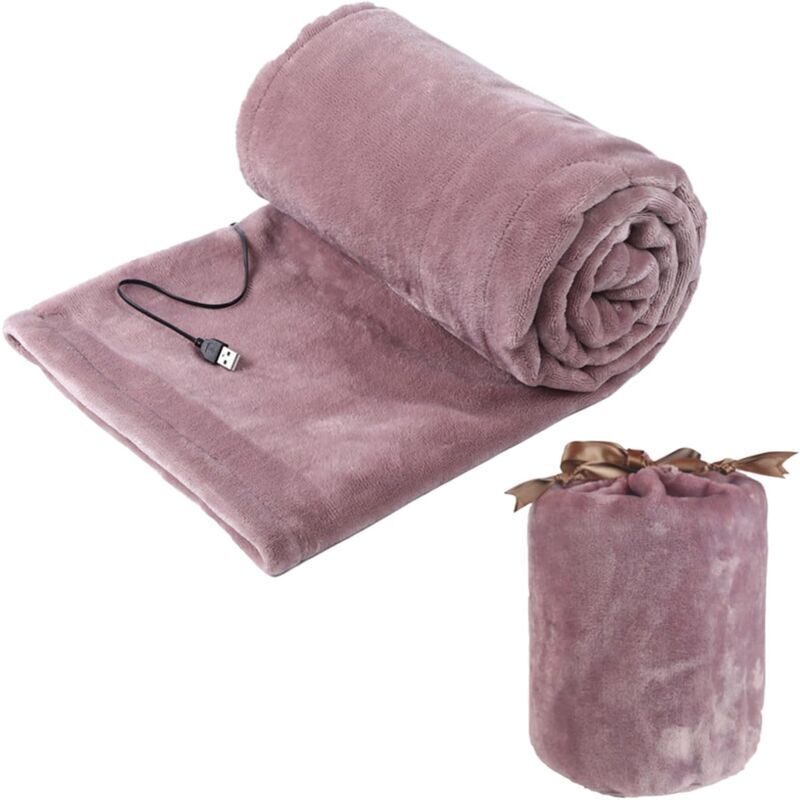 Elektrische Heizdecke mit USB-Aufladung, 5-V-Winterheizdecke, Heizdeckenschal für den Winter, Zuhause, Auto, Büro, Outdoor, 140 x 80 cm (Hellrosa)