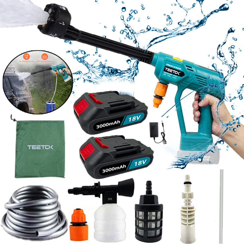 Elektrische Hochdruckreiniger, 6-in-1-Düse, kabelloser Auto-Hochdruckreiniger, Wasserstrahlreiniger, Gartensprühwasserpistole, mit 2x 3,0-A-Akku +