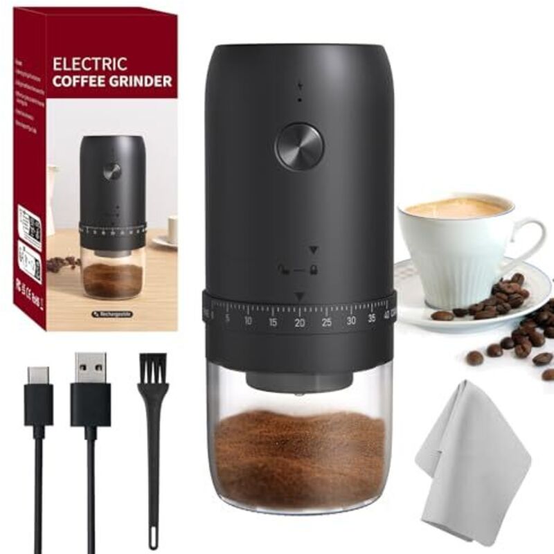 Elektrische Kaffeemühlen, Klein Coffee Grinder wiederaufladbar, 40 einstellbare Stufen Elektrische Mahlgerät mit Keramikkern, 1800mAh akkubetriebene