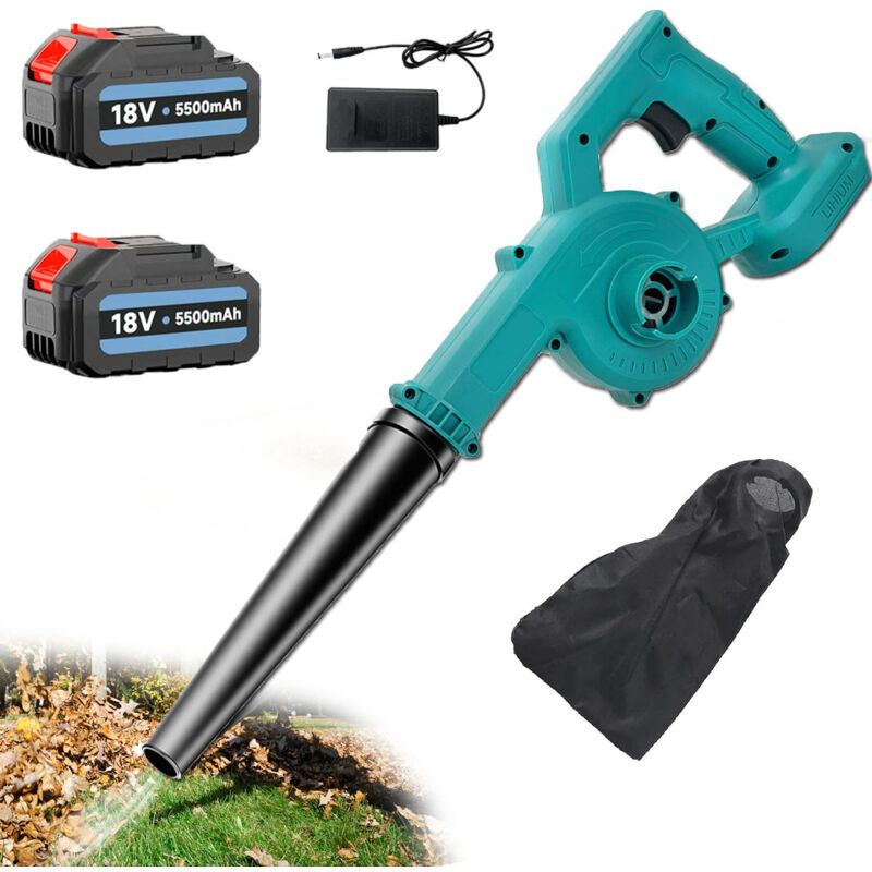 Elektrische Laubbläser und Staubsauger, 2-in-1 Akku-Laubbläser und Staubsauger, für Rasenlaubblasen, Schnee, Auto, Staubbeseitigung +2x 5,5-A-Akku +