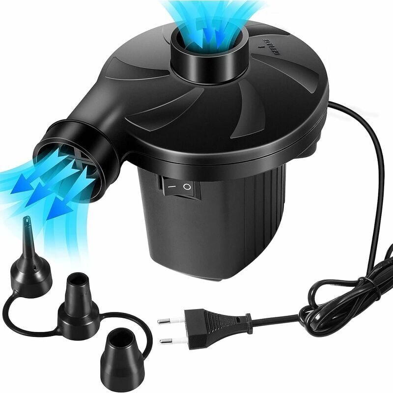 Elektrische Luftpumpe – 220 W, 2-in-1, elektrischer Inflator und Deflator mit 3 abnehmbaren Düsen für Luftmatratze, Kissen, Bett, Boot, Schwimmring