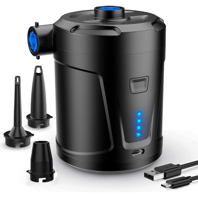 Elektrische Luftpumpe, 5200 mAh Akku, Luftmatratzenpumpe mit 3 Düsen, Schnellpumpe für Schlauchboote/Luftmatratzen