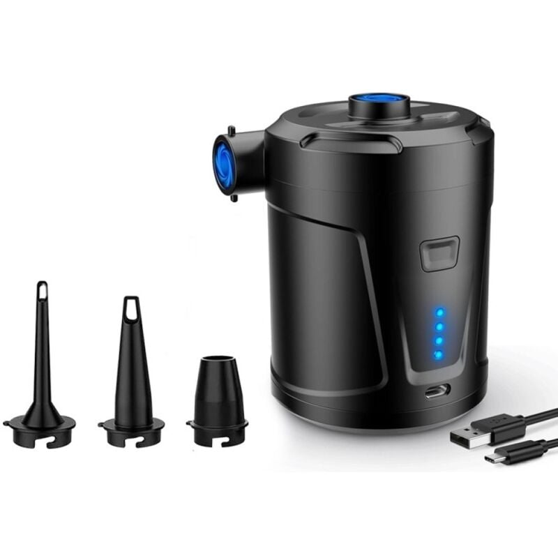 Elektrische Luftpumpe, Wiederaufladbarer Akku 5200 mAh, Aufblasspumpe für Luftmatratzen mit 3 Luftdüsen, Schnelle Pumpe für Schlauchboot/Luftmatratze