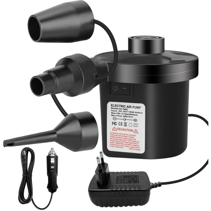 Elektrische Luftpumpe, Inflator-Deflator, 240 V/130 W, Inflator mit 3 Düsen, Hochleistungs-Paddelpumpe für Luftmatratze, aufblasbare Matratzen,