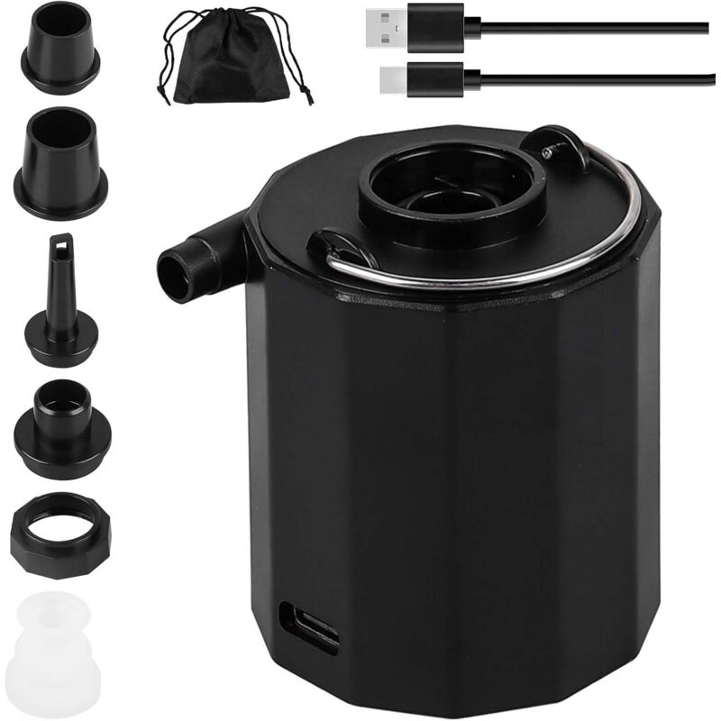 Elektrische Luftpumpe mit 1600-mAh-Akku, 200 l/min – Tragbare Luftpumpe für Luftmatratzen, Bojen, Vakuumsäcke, Schlauchboote und Camping – Schnelles