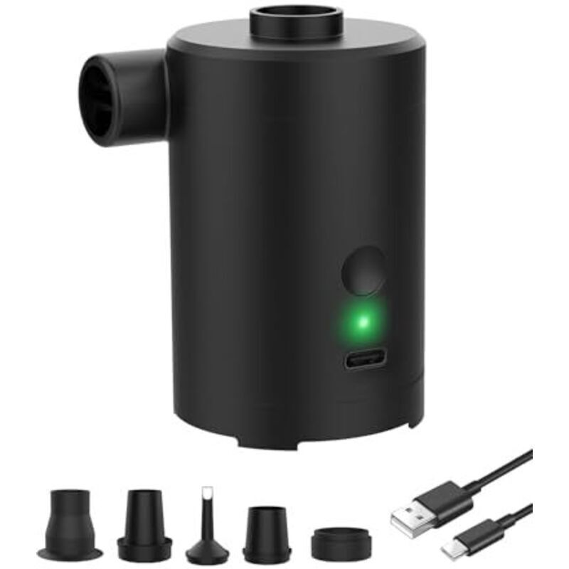 Elektrische Luftpumpe, wiederaufladbarer 3600-mAh-Akku, schnelles Aufblasen und Ablassen der Luft, mit 5 Düsen für Pools, Luftmatratzen, Camping und