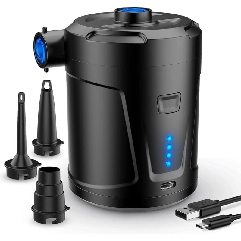 Elektrische Luftpumpe, wiederaufladbarer 5200-mAh-Akku, Aufblasbarer Matratzenfüller mit 3 Luftdüsen, Schnellfüller für Schlauchboot/Luftmatratze