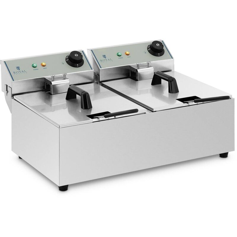 Royal Catering - Elektro-Doppel-Fritteuse Edelstahl 2x3200 w Kapazität 2x10L Fettbackgerät