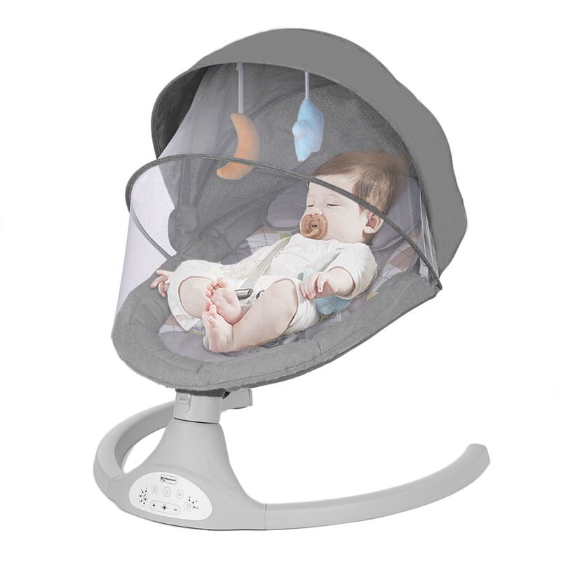 Babywippe, elektrisch Babyschaukel bluetooth Musik 5 Gang 0-12 Monat max. 9kg - Grau