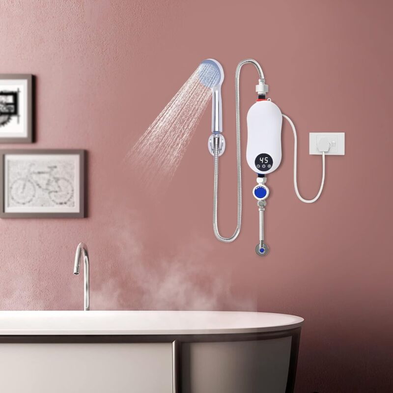 Elektrischer Durchlauferhitzer, 5500W 220V Mini Dusche Warmwasserbereiter mit Duschkopf für Küche Bad, Tragbarer Niederdruck Dusche