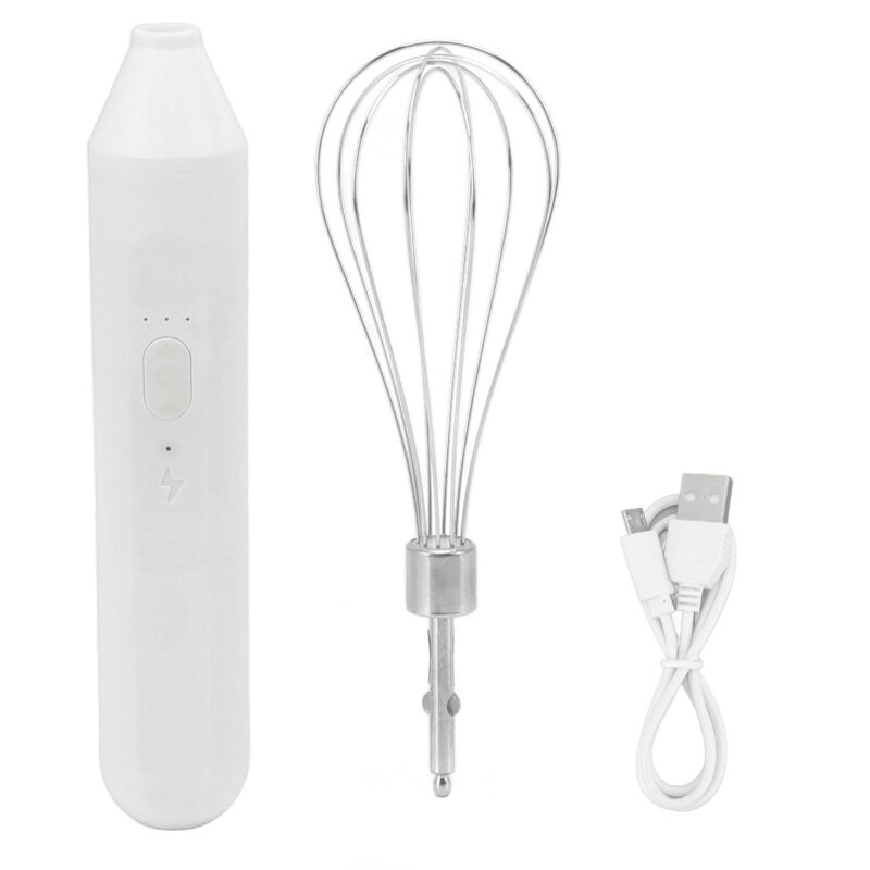 Elektrischer Eierquirl, 1200 mAh Akku, kabelloser, per USB aufladbarer Handmixer mit 3 Geschwindigkeitsstufen für die Kaffeezubereitung (Weiß)