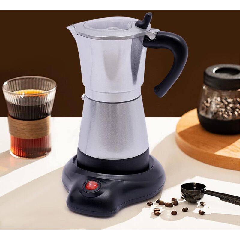 Elektrischer Espresso-Kocher mit Basis, 480W Elektrisch Espressomaschine, Espresso-Kocher Über 300ml, für DIY verschiedenen exquisiten Kaffee (Silber)