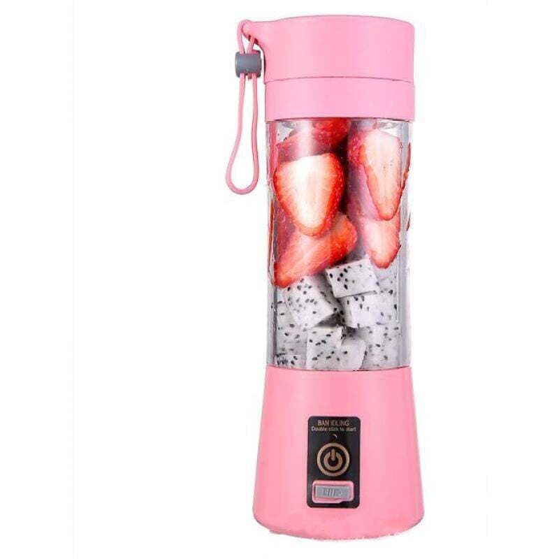 Elektrischer Fruchtmixer, Smoothie-Maker, USB-Saftmixer, wiederaufladbar, 400 ml, Pink.